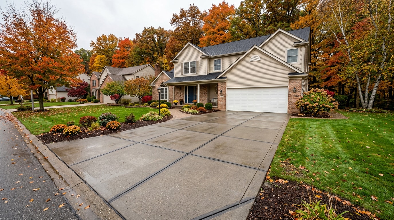 Restored concrete driveway in an Oakland County Michigan neighborhood Restored concrete driveway in an Oakland County Michigan neighborhood